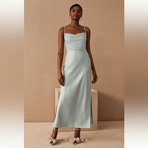 BHLDN Cali Satin Charmeuse Cowl Neckline Midi Bridesmaid Dress in Light Blue